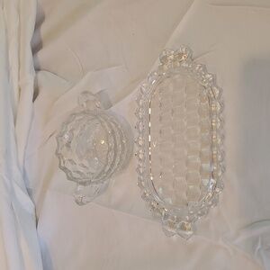 Vintage Fostoria "American" pattern sugar bowl with matching underplate